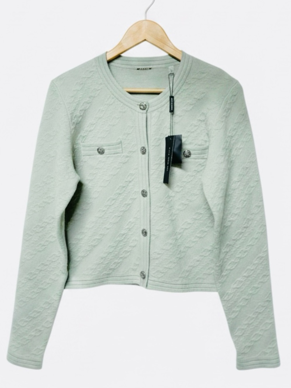 ELIE TAHARI Mineral Sage Long Sleeve Classic Buttons Front Cardigan Women’s L
